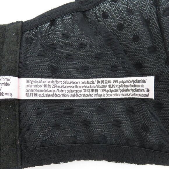 Victorias Secret 34C Bra Dream Angels Black Polka Dot Mesh Flower Lace Underwire - Picture 14 of 16